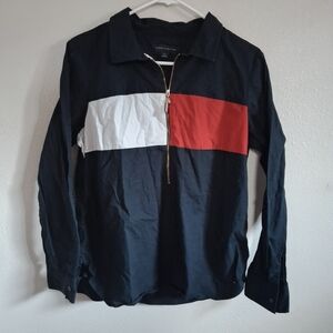 Tommy Hilfiger Navy with Red and White Panel Zip Up Cofton Sweater L